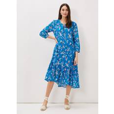 Cotton Floral Tiered Dress Blue