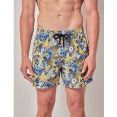 Navy Yellow Tropical Print Swim Shorts Navy/Yellow