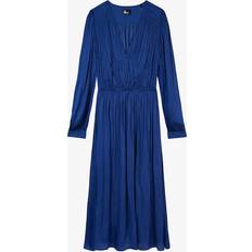 The Kooples Womens Royal Blue Pleated V-neck Woven Midi Dress ROYAL BLUE