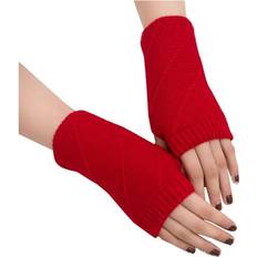 Red Gloves & Mittens Tiqkatyck Sold by: Fashion, Work Gloves Women Girl Knitted Arm Fingerless Keep Warm Winter Gloves Soft Warm Mitten Winter Gloves Red