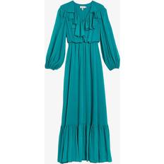 Ted Baker Short Dresses Ted Baker Womens Green Keina Ruffle-neck Long-sleeve Woven Maxi Dress GREEN