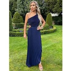 AX Paris Navy One Shoulder Pleated midi dress, Navy, 14, Women