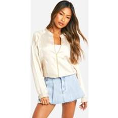 Bomber Jackets - White boohoo Satin Bomber Jacket Oyster