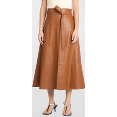 Polyurethane - Short Skirts Hudson Faux Leather Belted Tiered Seam Midi Skirt