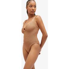 One Size Swimsuits Hunza G Womens Metallic Cocoa Celine Plunge-neck Swimsuit