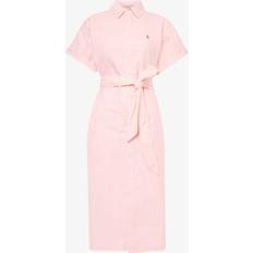 Polo Ralph Lauren Pink Dresses Polo Ralph Lauren Womens Bath Pink Logo-embroidered Belted Cotton-piqué Midi Dress BATH PINK