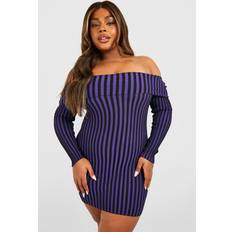 Boohoo Evening Gowns Dresses boohoo Womens Plus Two-Tone Rib Bardot Jumper Dress - Purple