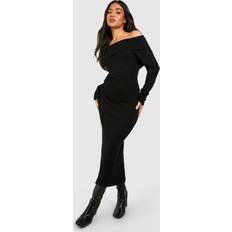 boohoo Womens Petite Knitted Bardot Midaxi Dress - Black