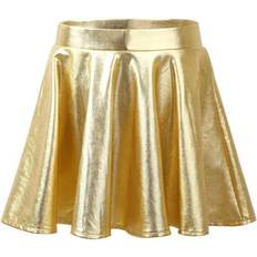 Gold Skirts Children's Clothing MSemis Sold by: Kids Girls Shiny Metallic Stretchy Waist Pleated Line Skater Skirts Gold