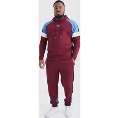 3XL Anzüge boohooMAN Mens Plus Slim Colour Block Hooded Tracksuit Red