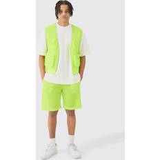 Vihreä Puvut boohooMAN Mens Lime Mesh Vest & Short Set