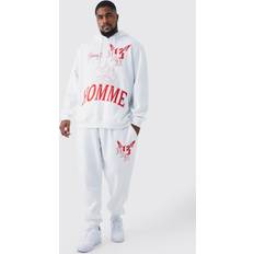 3XL Anzüge boohooMAN Mens Plus Doodle Graffiti Hooded Tracksuit White