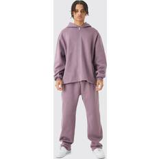 Paars Pakken boohooMAN Oversized Zip Through Open Hem Tracksuit - Mauve