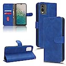 HMLTD multifunktionellt antifall läderfodral kompatibelt med Nokia C12 C22 C32 G22 C 12 22 32 G 22 hud känsla flip fodral kortplats plånbok klämma skyddande skal blå Nokia C32
