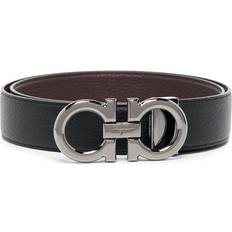 Ferragamo Adjustable Double Gancio Buckle Leather Belt - Black/Brown