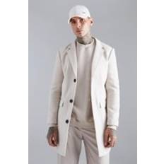 Beige - Herr Kappor & Rockar boohooMAN Mens Single Breasted Wool Look Overcoat - Beige