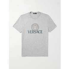 T-skjorter Versace Slim-Fit Logo-Print Cotton-Jersey T-Shirt Men Gray