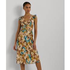 Ralph Lauren Dresses Ralph Lauren Floral Belted Crinkle Georgette Dress in Cream Multi