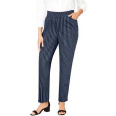 Jessica London Jeans Jessica London Plus Women's Comfort Waist Stretch Denim Straight Leg Jean in Navy Simple Pinstripe Size 16 Pull On Stretch Denim