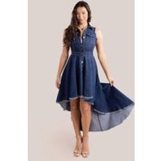 Denim Sleeveless High And Low Midaxi Dress Navy