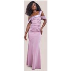 Pink Dresses Goddiva One Shoulder Satin Band Maxi Dress Rose