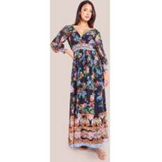 Black - Wrap Dresses Goddiva Chiffon Wrap Border Floral Print Maxi Dress Black