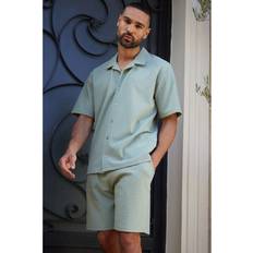 Green Shirts Threadbare 'Lunds' Textured Revere Collar Short Sleeve Shirt Light Green