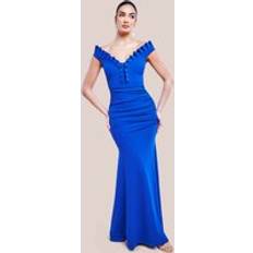 Evening Gowns Dresses Goddiva Off The Shoulder Frill Gathered Maxi Dress Cobalt