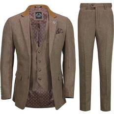 Luxe X6068 mens piece herringbone retro style tweed fitted suit