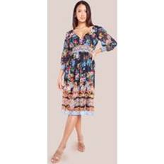 Wrap Dresses Goddiva Chiffon Wrap Border Floral Print Midi Dress Black