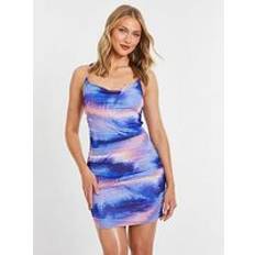 Running Dresses Quiz Lilac Abstract Print Mesh Bodycon Mini Dress, Purple, 10, Women