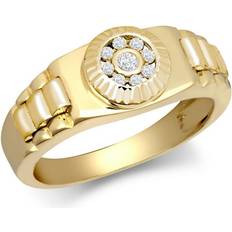 Children Rings Jewelco London Kids Solid 9ct Yellow Gold White Round Brilliant Cubic Zirconia Fluted Sunburst Bezel Watch Strap Cluster Solitaire Ring JBR033