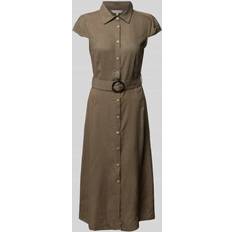 Green - Knee Length Dresses Apricot Vintage Tortoise Shell Btn Dress, Khaki, 10, Women