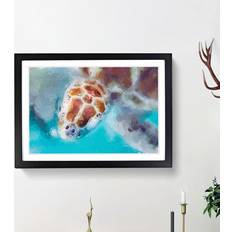 East Urban Home Green Sea Turtle in Picture Graphic Print 48.0 2.0 Framed Art