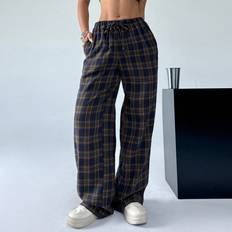 Shein Pants Shein Plaid Printed Drawstring Waistband Slanted Pocket Loose Casual Wide Leg Pants