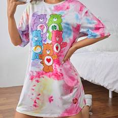 Midi Dresses - Tie Dye Shein Casual Cartoon Bear And TieDye Printed Oversized Tee Dress Summer