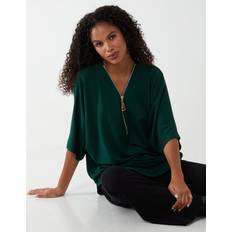 Elastane/Lycra/Spandex Blouses Blue Vanilla Plain Zip Front Top Green