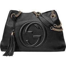 Gucci Black Totes & Shopping Bags Gucci Soho Medium Black Double Leather Chain Shoulder Bag Tote Black Gold New