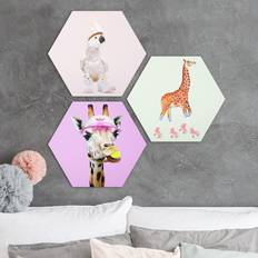 Kunststoff Wanddekos Klebefieber 3-teiliges Hexagon-Forexbild Sport Set I Wanddeko