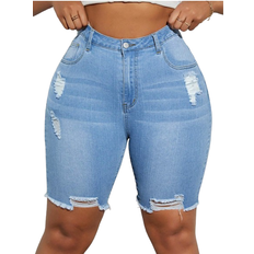 Shein Women Shorts Shein Plus Size Women's Trendy Distressed Denim Shorts