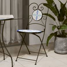 Café Chaises de Jardin vidaXL Lot de 2 Chaises de Bistro Pliables, Sièges de Terrasse, Chaises de Balcon, Meubles de Patio Extérieur, Bleu et Blanc Céramique Chaise de jardin pour repas