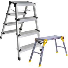 Excel aluminium stool ladder 4 tread with work bench folding hop up 300mm