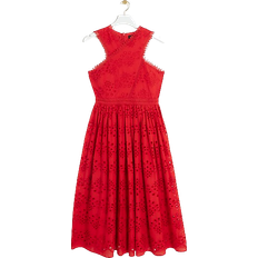 River Island Broderie Cross Neck Smock Midi Dress - Red