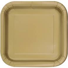 Guld Bagedekorationer Unique 33243EU Eco-Friendly Square Paper Plates-23 cm-Gold Colour-14 Count Pack of 1 Pack of 14