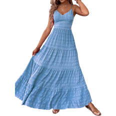 Shein Frenchy Summer Casual Backless Tie Strap Ruffle Hem Cami Dress