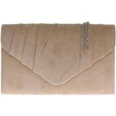 Elegant Faux Suede Pleated V Shape Evening Clutch Bag Nude One Size