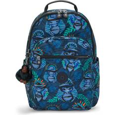 Kipling School Bags Kipling Backpack Seoul College Blue Monkey Fun Print Large Woman 100% Recycled Polyester