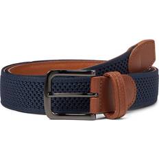 Nylon Belts Johnston & Murphy Amherst Engineered Knit Leather Belt Navy