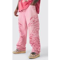 Men - Pink Jeans boohooMAN Mens Plus Overdye Applique Relaxed Fit Jeans Pink