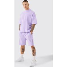 Housut & Shortsit boohooMAN Oversized Boxy Fit Double Knit T-shirt & Short Set - Lilac